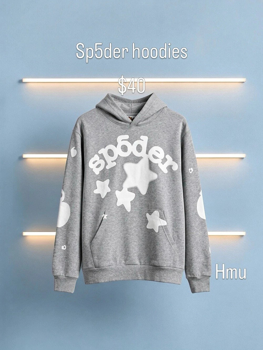 Grey and white Sp5der hoodie